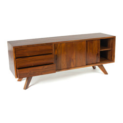Teak Me Home - Dandrige Credenza Natural Honey Color Finish  - Solid Reclaimed Teak Wood - Buffets And Sideboards