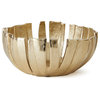 Modern Round Abstract Ribbon Shaped Decorative Bowl Gold Strips Cast Metal