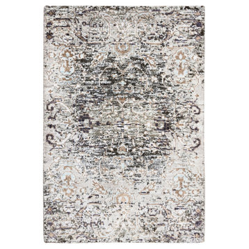 Gray, Hand Knotted Modern Persian Silk With Wool Mat Rug, 2'1"x3'0"