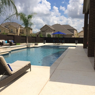 Spring Area Geometric Pool with FireWall & WaterFeature Planters