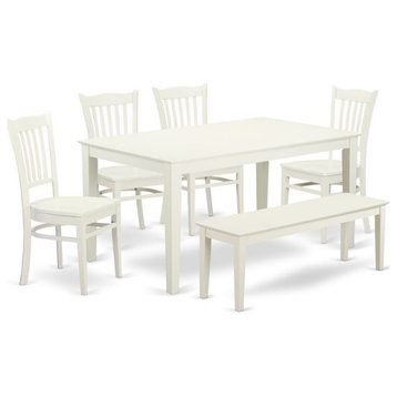 East West Furniture Capri 6-piece Wood Dining Set with 1 Bench in Linen White