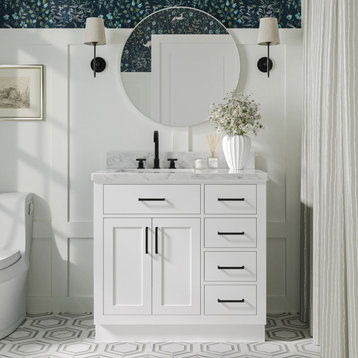 Ariel Hepburn 37" Left Rectangle Sink Vanity, White, 1.5" Carrara Marble