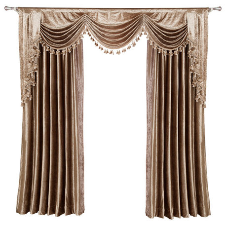 Luxurious Window Curtain, Velvet Rocks, 54"x84", 2 Panels With Valance