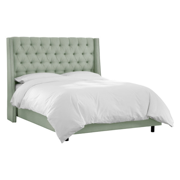 Williams King Nail Button Tufted Wingback Bed, Linen Swedish Blue