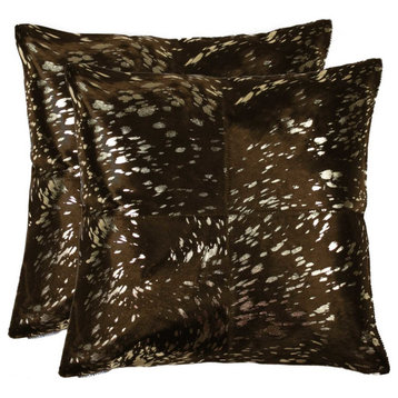 18"x18"x5" Gold and Chocolate Quattro Pillow, Set of 2