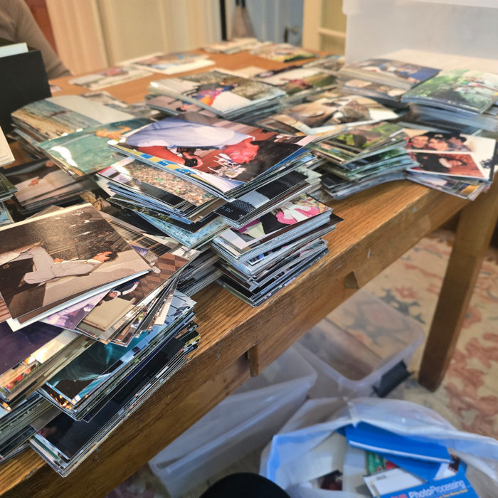 Table stacked with photos