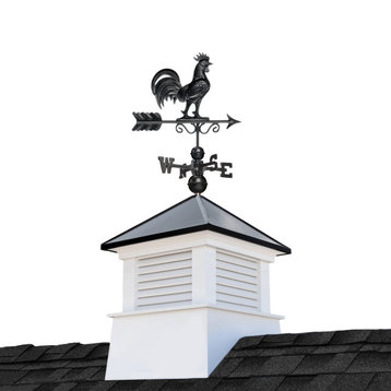 26" Square Manchester Vinyl Cupola Black Aluminum Rooster Weathervane and Roof