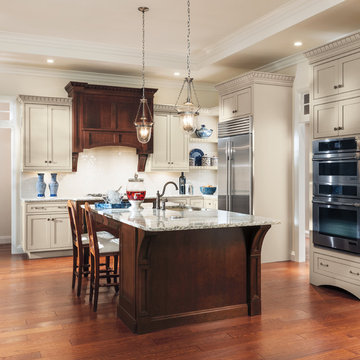 Decorá Cabinets: Painted Maple Cabinets and Cherry Kitchen Island