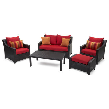 Deco 5 Piece Sunbrella Outdoor Patio Love and Club Seating Set, Sunset Red