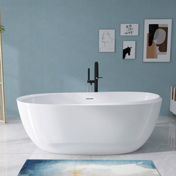67'' x 29.5'' White Freestanding Soaking Acrylic Bathtub
