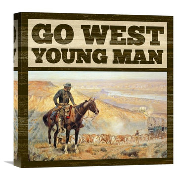 "Western - Go West Young Man" Stretched Canvas Giclee by BG.Studio, 18"x18"