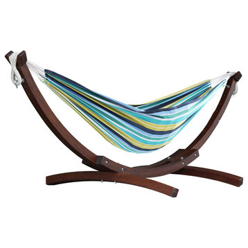 Double Cotton Hammock With Solid Pine Arc Stand , Cayo Reef, 8'