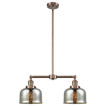 Large Bell 2-Light Chandelier, Antique Copper, Glass: Silver Mercury