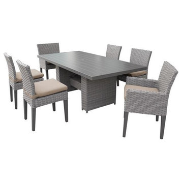 Monterey Rectangular Patio Dining Table 4 Armless Chairs 2 Arm Chairs in Wheat