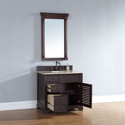 36 inch Bathroom Vanity Sable Finish Beige Marble Top - Bathroom Vanities And Sink Consoles