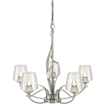 Flora 5 Arm Chandelier, Sterling, Clear Glass