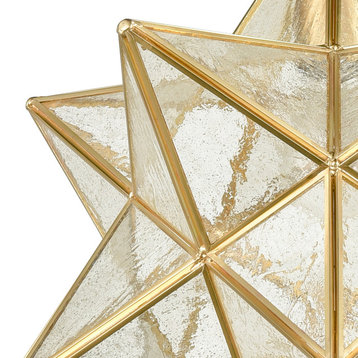 Brass Golden Moravian Star Pendant Light Star Glass Lights, 16", Seeded Glass