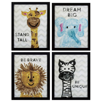 Set of Four Baby Animal Positive Quotes Wall Art