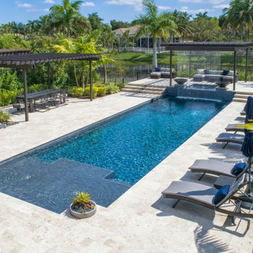 Straight Edge Pool in Parkland Florida with Custom Pergola and Tile
