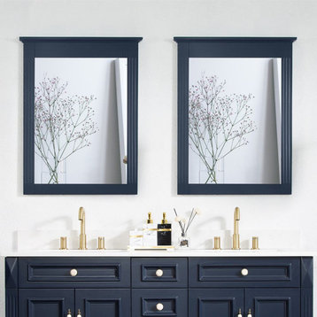 Solid Wood Bathroom Vanity Mirror for Wall Mounted, Navy Blue, 26x33, 2 Pieces