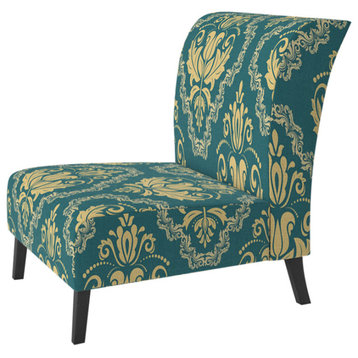 Green Orient Damask Chair, Slipper Chair