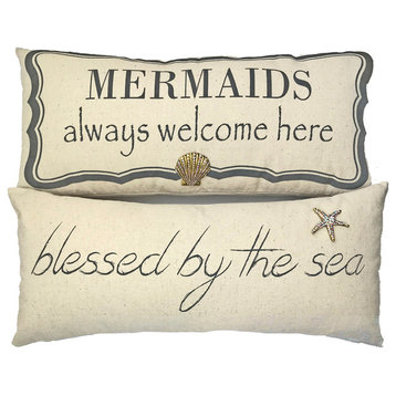 Mermaid Message Linen Pillow With Gold Beach Pins