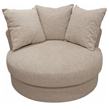 Vista Swivel Chair in Sand Beige Linen Fabric With 3 Toss Pillows