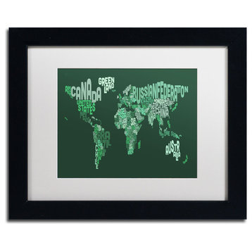 'Text Map of the World' Matted Framed Canvas Art by Michael Tompsett