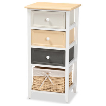 Mid-Century Modern Multicolored Wood 3-Drawer Storage Unit, Basket