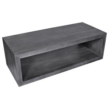 Benzara UPT-230676 58" Cube Wooden Coffee Table With Open Bottom Shelf, Gray