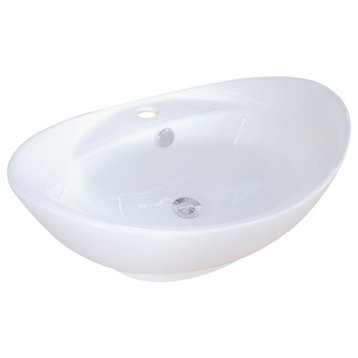 Harmon White China Vessel Bathroom Sink with Overflow Hole & Faucet Hole EV4080