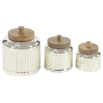 The Novogratz - Farmhouse Silver Glass Decorative Jars Set 94980 - The perfect compact storage for your belongings while keeping your surface space protected. Give your surface space a finishing touch with these beautifully crafted decorative jars. This farmhouse style decorative glass jar set will make the perfect centerpiece display on accent tables or shelves in your living room and serve as small storage spaces. This item ships in 1 carton. Please note that this item is for decorative purposes only and is not food safe. Glass decorative jars make a great gift for any occasion. Suitable for indoor use only. This item ships fully assembled in one piece. Made in India. This silver colored glass decorative containers comes as a set of 3. Farmhouse style. Vases have 3.80 in, 3.50 in, and 2.80 in mouth openings.