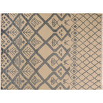 Bareens Designer Rugs - Abstract Moroccan High-Low Tammera Ivory/Blue Wool Rug - 8'1'' x 10'9'' - Make a statement in your home with this meticulously hand-knotted high-low pile Moroccan wool rug. An intricate design made with luxurious wool and exquisite coloration makes this extravagant rug a compelling focal point in any living area.