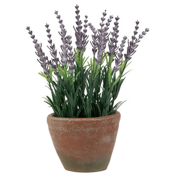10" Artificial Lavender and Leaves, Weathered Pot