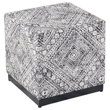 HomePop Cube Square Design Modern Tribal Pattern Fabric Ottoman in Black/White