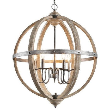 LNC Farmhouse Distressed Wood Orb Chandelier, 6 Lights