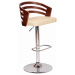 Benzara - Open Wooden Back Faux Leather Barstool With Pedestal Base, Cream And Brown - Open Wooden Back Faux Leather Barstool with Pedestal Base, Cream and BrownGive your kitchen some modern vibes with the inclusion of this swivel Barstool provides premium comfort. It features a walnut veneer open design support and faux leather upholstery seat, which adds a stylish touch. This contemporary design will accent any decor setting while offering a lever on the side to adjust to variable bar heights with ease.