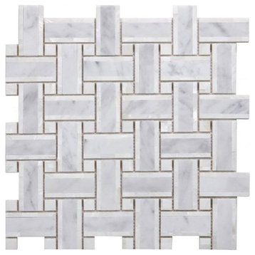 Tahitian Pearl - Carrara Marble Cross Weaved White Pearl Floor Wall Mosaic Tile
