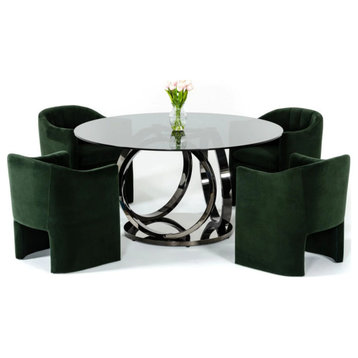 Arian Modern Smoked Glass and Black Stainless Steel Round Dining Table