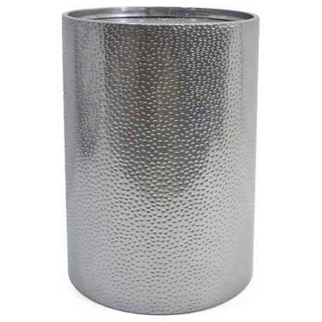 Rache Modern Round Accent Table With Hammered Iron, Silver