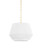 Hudson Valley - Hudson Valley Debi 1-LT Pendant BKO501-AGB, Aged Brass - Debi plays with layers, texture, and tone to reveal a multi-dimensional silhouette. A linen drum shade serves as the base, creating a column of light shining below. Clean and crisp on its own, the shade is then fitted with a metal frame that is wrapped delicately in linen strings. Aged brass accents give the monochromatic shade a touch of glamour, finishing off this dynamic design.