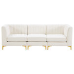 Meridian Furniture - Alina Velvet Upholstered 3-Piece Modular Sofa, Cream - Bring modern beauty to your space with the addition of this Alina Velvet Modular Sofa. This beautiful sofa features deep channel tufting to ramp up its visual interest and add to its resilient demeanor. Its soft cream velvet upholstery blends nicely with existing elements in your room and is sleek to the touch, making this seat a super comfortable one. Part of the modular Alina collection, this sofa has a latch that attaches it to other pieces to create your custom seating arrangement.