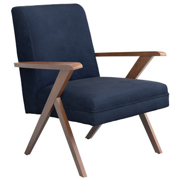 Wooden Arms Accent Chair, Dark Blue