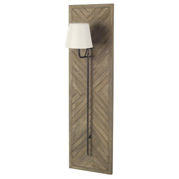 Vector Brown Solid Wood With White Shade Rectangular Wall Sconce, 53" x 15"