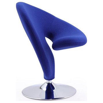 Curl Swivel Accent Chair, Blue and Polished Chrome