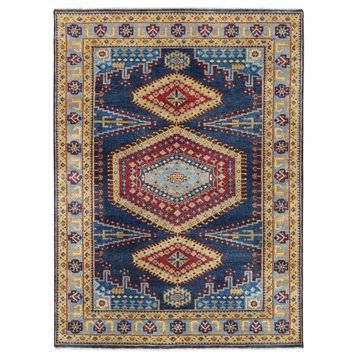 Soft Wool Hand Knotted Persian Viss Design Denim Blue Oriental Rug, 5'0" x 7'0"
