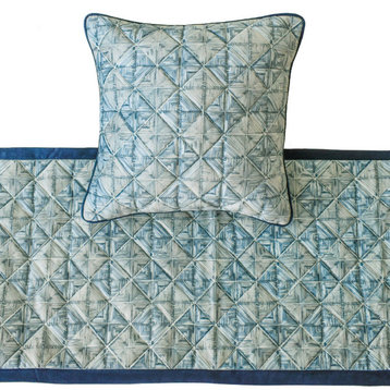 Blue Suede Queen 74"x18" Bed Runner, Indigo, Printed and Quilted Indigo Centric