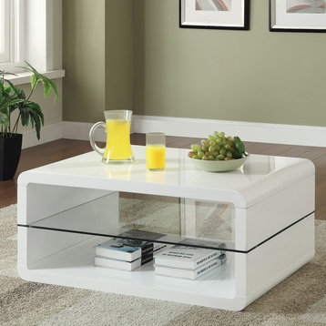 Coaster Contemporary Wood Rectangle 2-Shelf Coffee Table in White