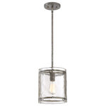 Quoizel - Quoizel Fortress One Light Mini Pendant FTS1509MM - One Light Mini Pendant from Fortress collection in Mottled Silver finish. Number of Bulbs 1. Max Wattage 100.00 . No bulbs included. A thoughtful use of materials and rustic styling give the Fortress an artisanal edge. Thick slabs of textured glass float around the mottled silver frame, secured with coordinating bolts. A hazy treatment of the glass is reminiscent of days gone by. No UL Availability at this time.