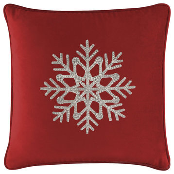 Sparkles Home Rhinestone Snowflake Pillow - 20x20" - Red Velvet